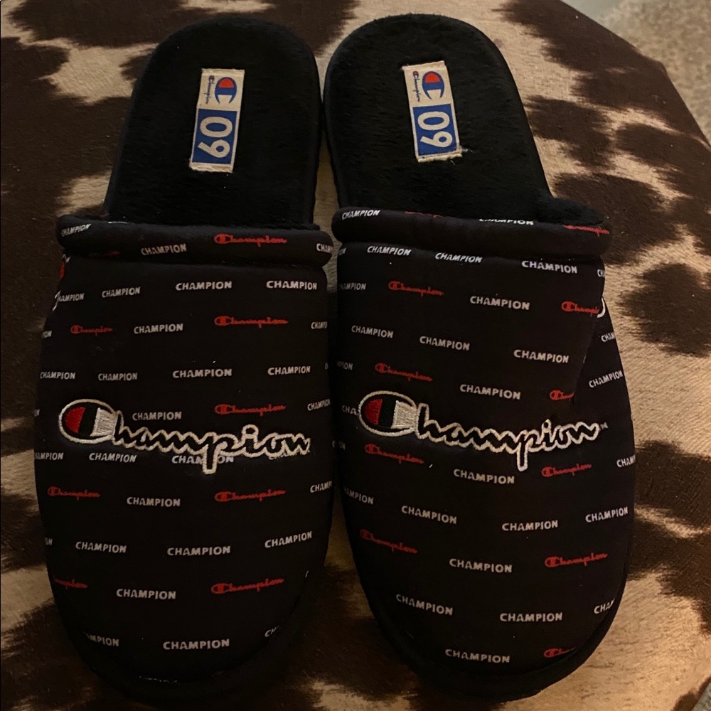 Champion Black and Red Logo Slippers